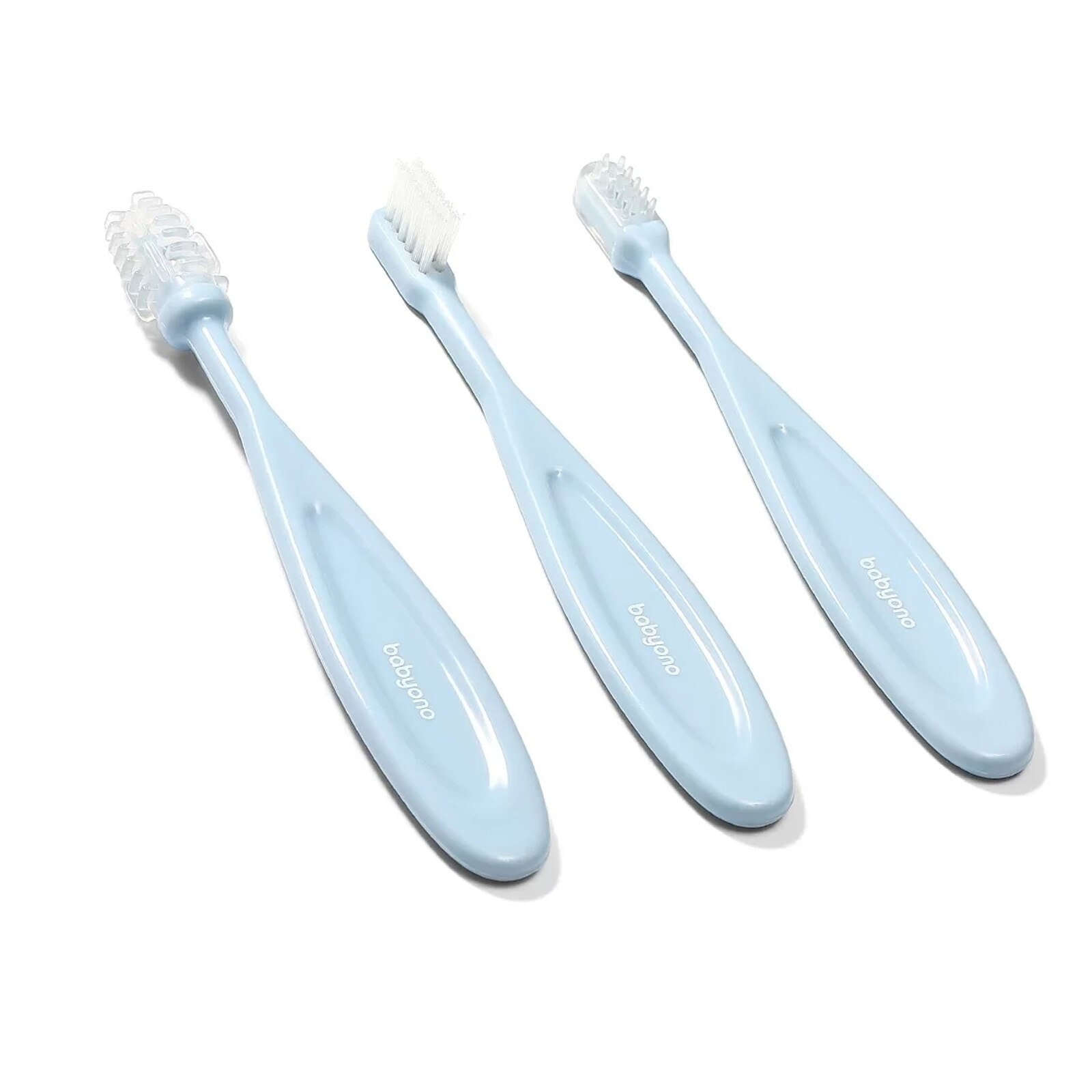 Set 3 periute pentru dinti si gingii 3 luni BabyOno 550/2, Albastru