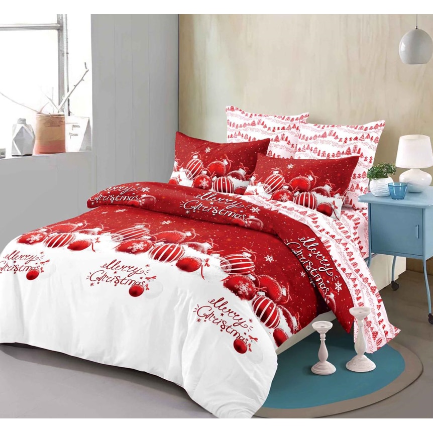Lenjerie de pat cu Mos Craciun, 6 Piese, bumbac 100% Finet - CR115