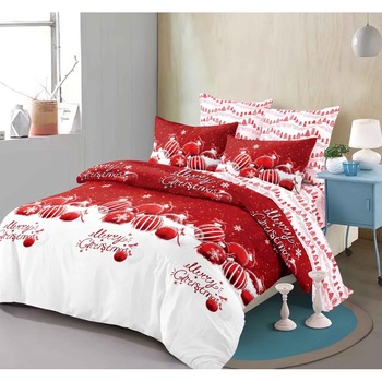 Lenjerie de pat cu Mos Craciun, 6 Piese, bumbac 100% Finet - CR115 Lenjerie de pat cu Mos Craciun, 6 Piese, bumbac 100% Finet - CR115