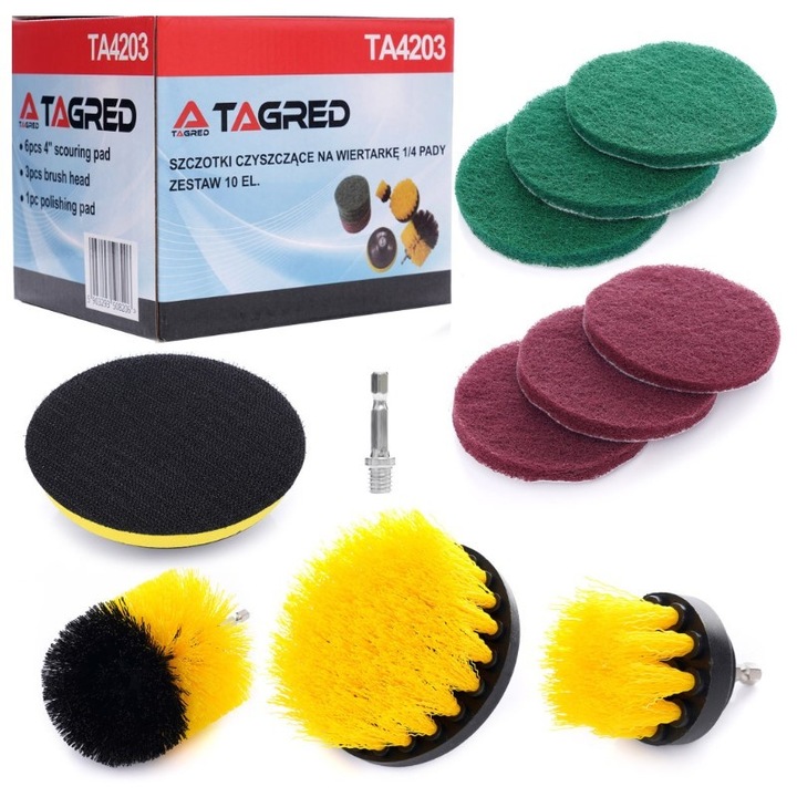 Set perii curatare pentru bormasina, Tagred, 10 piese, 1/4"