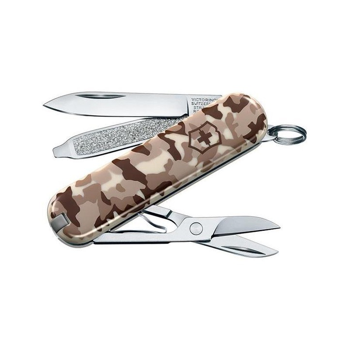 Cleste multifunctional, Victorinox, Classic, Camuflaj, 7 Functii, 5.8 cm, Maro