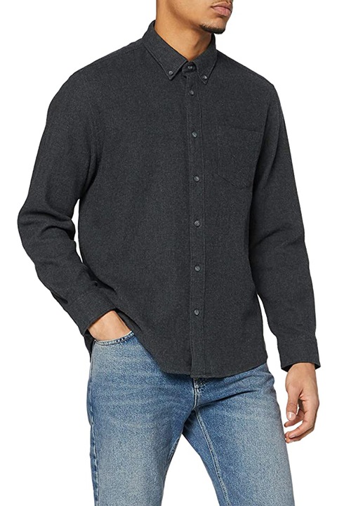 Férfi Find ing, Normál szabású, Kent gallérral, Elülső zsebbel, Szénszürke