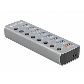 USB Hub Delock 632647 x USB-A, 1 Fast Charging Port, 1 x USB-B, 1 x USB-C PD, iluminat, Gri USB Hub Delock 632647 x USB-A, 1 Fast Charging Port, 1 x USB-B, 1 x USB-C PD, iluminat, Gri