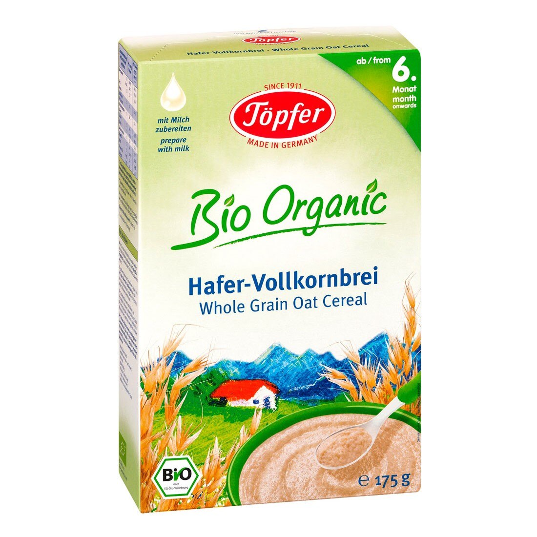 Cereale Topfer Ovaz integral, BIO, fara lapte, 6 luni+, 175g