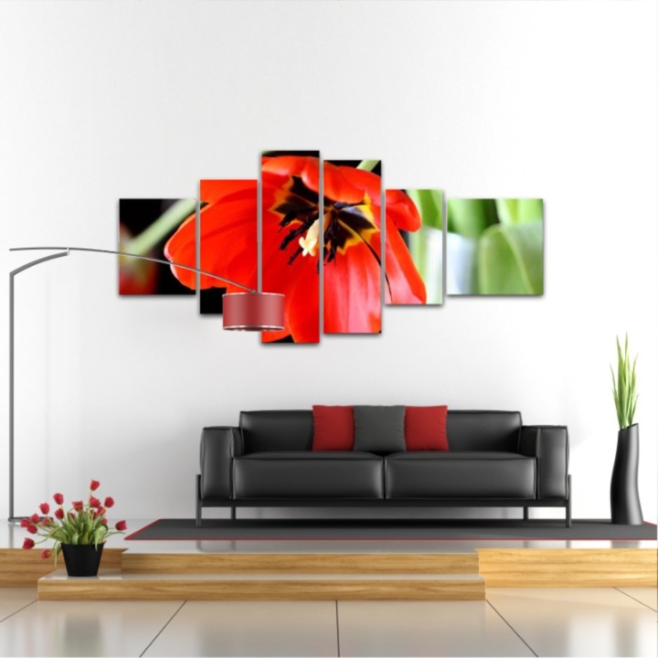 6 db-os Multicanvas festmény készlet, Piros tulipán 258, UV-nyomat PREMIUM COTTON vászonra (400 g/m2) és fa keretre feszítve (Profil 2X3,6cm), 210x100 cm