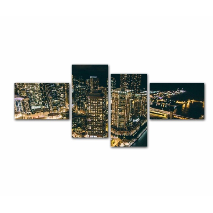 4 db-os multivászon festmény készlet, Chicago 135, UV nyomat elülső megvilágítású PVC vászonra és fa keretre feszítve, 100x45 cm