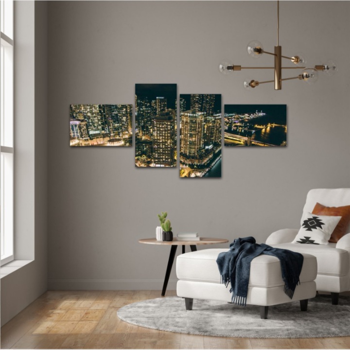 4 db-os multivászon festmény készlet, Chicago 135, UV nyomat elülső megvilágítású PVC vászonra és fa keretre feszítve, 100x45 cm