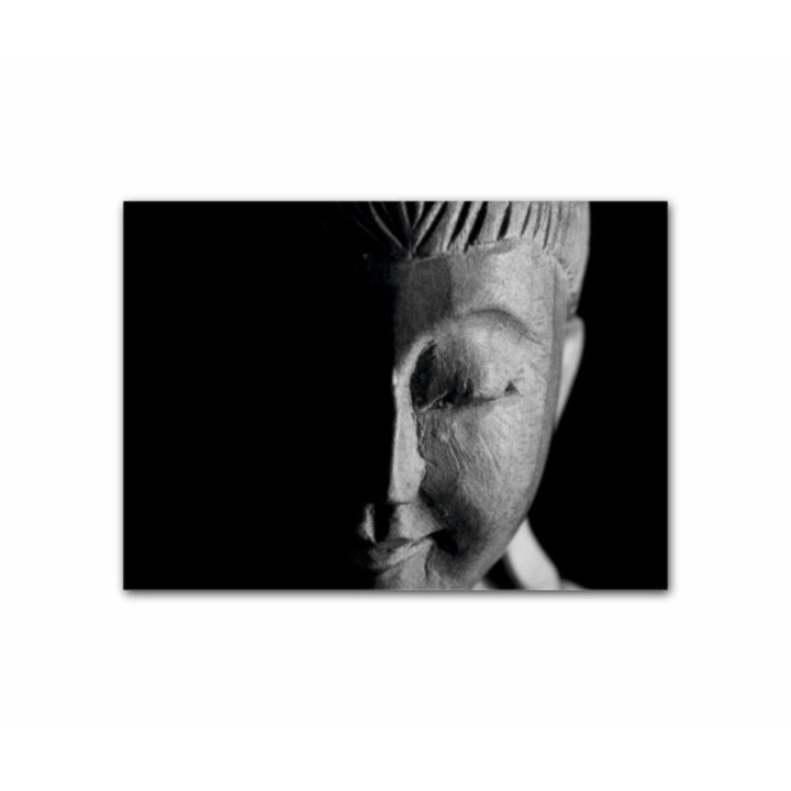 Vászonfestmény, 1 db, Buddha fekete-fehér 140, UV nyomat elöl megvilágított PVC vászonra és fa keretre feszítve, 70x50 cm