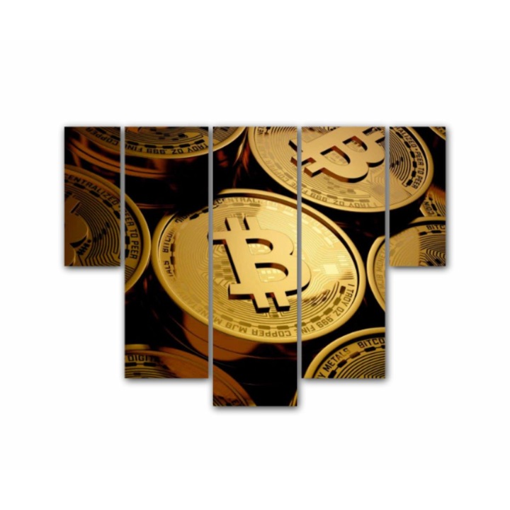 5 db-os Multicanvas festmény készlet, Bitcoin 2 181, UV nyomattal PREMIUM COTTON vászonra (400 g/m2) és fa keretre feszítve (Profil 2X3,6cm), 130x100 cm