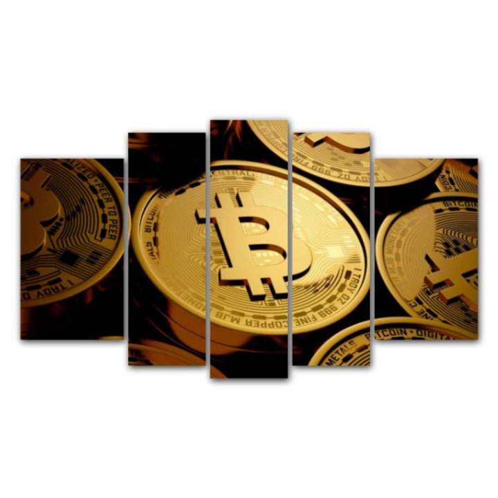 5 db-os Multicanvas festmény készlet, Bitcoin 2 181, UV-nyomat PREMIUM COTTON vászonra (400 g/m²) és fa keretre feszítve (profil 2x3,6 cm), 170x100 cm