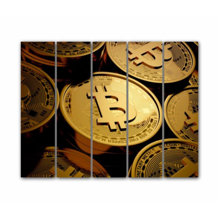 5 db-os Multicanvas festmény készlet, Bitcoin 2 181, UV-nyomat PREMIUM COTTON vászonra (400 g/m2) és fa keretre feszítve (Profil 2X3,6cm), 125x100 cm