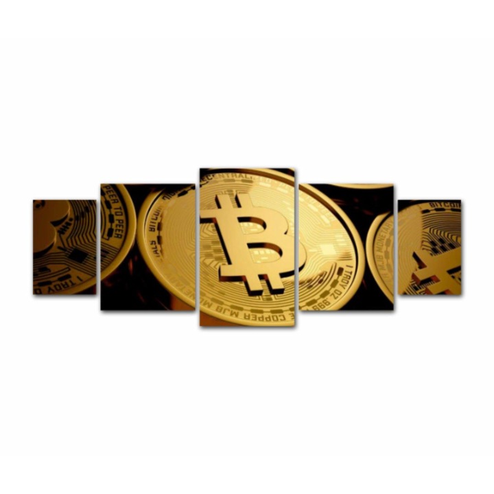 5 db-os Multicanvas festmény készlet, Bitcoin 2 181, UV nyomattal PREMIUM COTTON vászonra (400 g/m2) és fa keretre feszítve (Profil 2X3,6cm), 130x50 cm