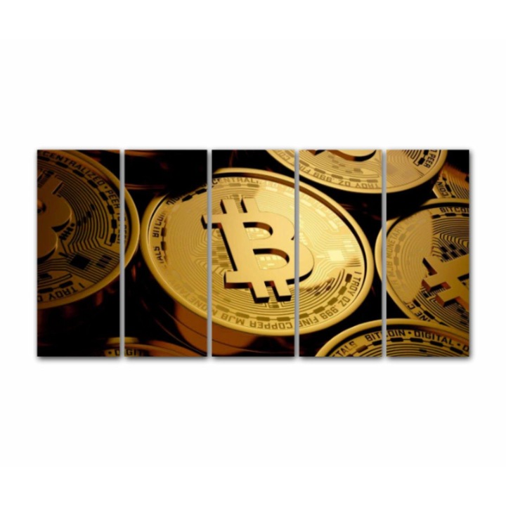 5 db-os Multicanvas festmény készlet, Bitcoin 2 181, UV nyomat PREMIUM COTTON vászonra (400 g/m2) és fa keretre feszítve (Profil 2X3,6cm), 100x50 cm