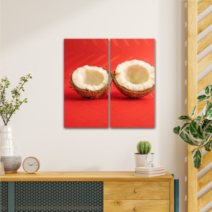 2 db-os Multicanvas festmény készlet, kókuszdió 380, UV nyomat PREMIUM PAMUT vászonra (400 g/m2) és fa keretre feszítve (Profil 2X3,6cm), 60x60 cm