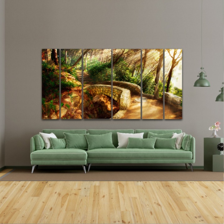 Multivászon festmény készlet, Út az erdőben 436, UV nyomat elülső megvilágítású PVC vászonra és fa keretre feszítve, 190x100 cm, 6 db-os