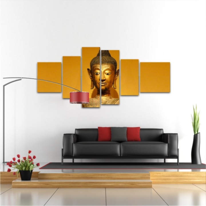 6 db-os multivászon festmény készlet, Buddha 139, UV nyomat elöl megvilágított PVC vászonra és fa keretre feszítve, 210x100 cm