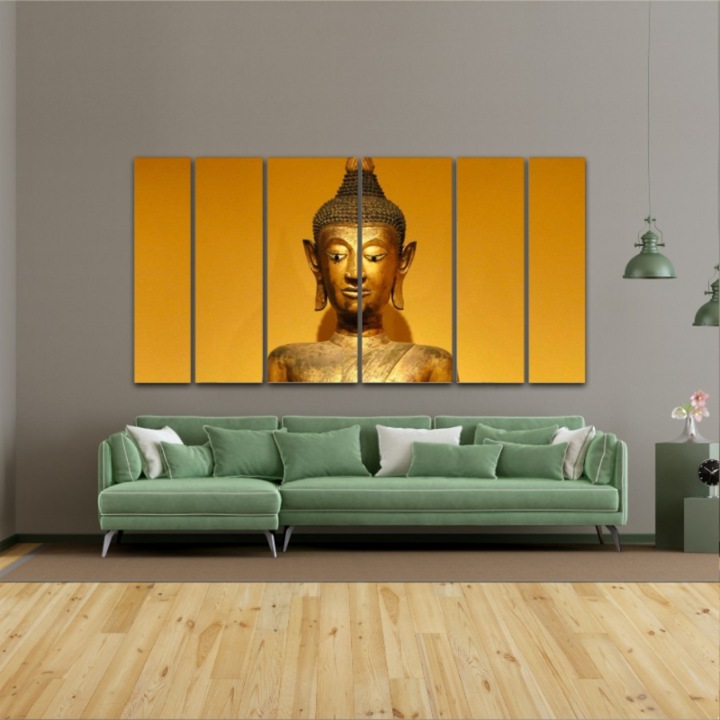 6 db-os többvászon festmény készlet, Buddha 139, UV nyomat elöl megvilágított PVC vászonra és fa keretre feszítve, 190x100 cm
