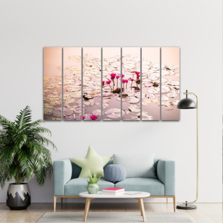 7 db-os Multicanvas festmény készlet, lótuszvirág 275, UV nyomat PREMIUM COTTON vászonra (400 g/m2) és fa keretre feszítve (Profil 2X3,6cm), 175x100 cm