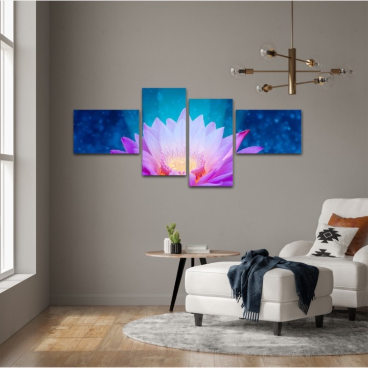 4 db-os Multicanvas festmény készlet, lótuszvirág 280, UV nyomat elülső megvilágítású PVC vászonra és fa keretre feszítve, 100x45 cm