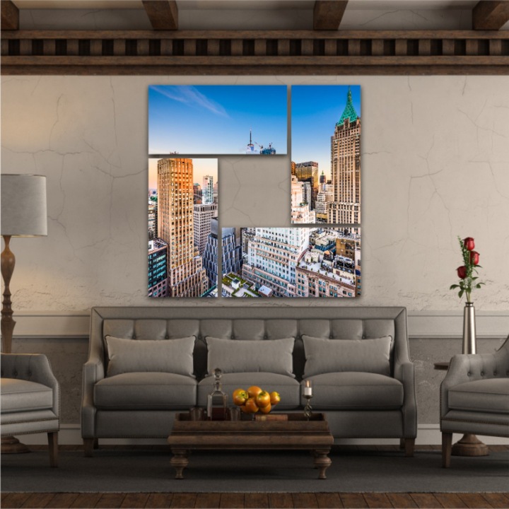 4 db-os Multicanvas festmény készlet, NYC Skyline 414, UV nyomattal PREMIUM COTTON vászonra (400 g/m²) és fa keretre feszítve (profil 2x3,6cm), 90x90 cm