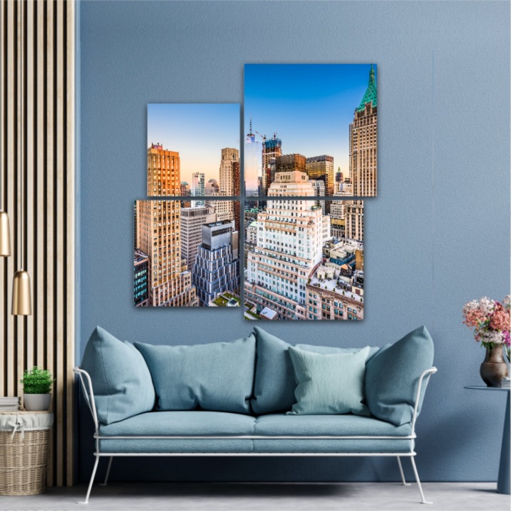 4 db-os Multicanvas festmény készlet, NYC Skyline 414, UV-nyomat PREMIUM COTTON vászonra (400 g/m2) és fa keretre feszítve (profil 2x3,6cm), 100x110 cm