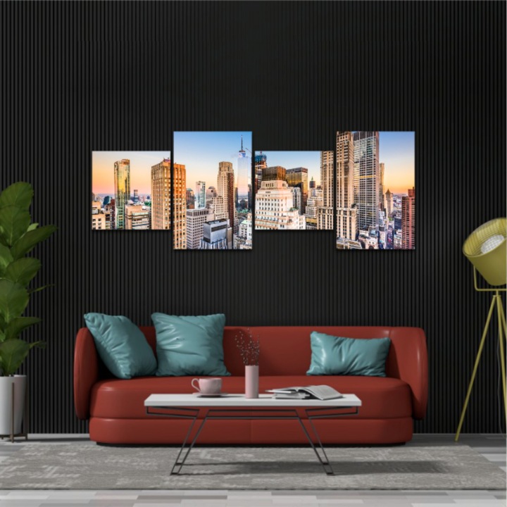 4 db-os Multicanvas festmény készlet, NYC Skyline 414, UV nyomattal PREMIUM COTTON vászonra (400 g/m2) és fa keretre feszítve (Profil 2X3.6cm), 160x60 cm