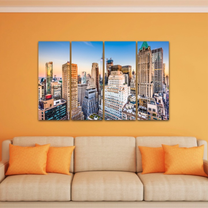 4 db-os Multicanvas festmény készlet, NYC Skyline 414, UV nyomattal PREMIUM COTTON vászonra (400 g/m2) és fa keretre feszítve (profil 2x3,6cm), 80x50 cm