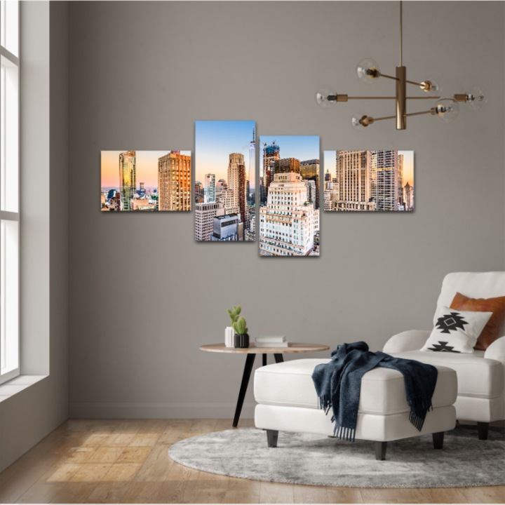 4 db-os Multicanvas festmény készlet, NYC Skyline 414, UV nyomattal PREMIUM COTTON vászonra (400 g/m2) és fa keretre feszítve (profil 2x3,6cm), 100x45 cm