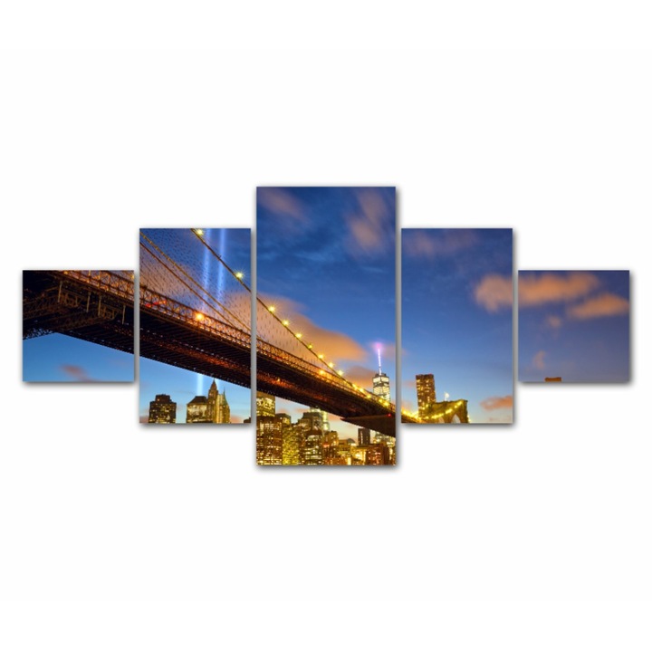 5 db-os Multicanvas festmény készlet, Brooklyn Bridge New York 421-ből, UV-nyomat PREMIUM COTTON vászonra (400 g/m2) és fa keretre feszítve (Profil 2X3,6cm), 210x100 cm