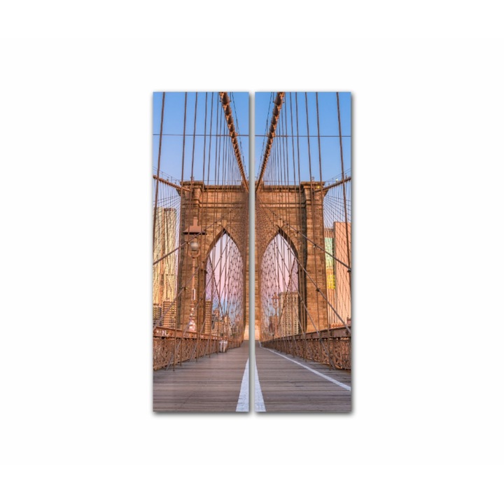 2 db Multicanvas festményből álló készlet, Brooklyn Bridge New York 457-ből, UV-nyomat PREMIUM COTTON vászonra (400 g/m²) és fakeretre feszítve (profil 2x3,6cm), 60x100 cm