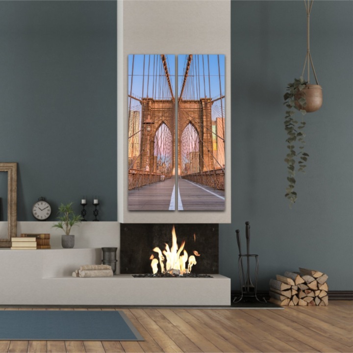 2 db Multicanvas festményből álló készlet, Brooklyn Bridge New York 457-ből, UV-nyomat PREMIUM COTTON vászonra (400 g/m²) és fakeretre feszítve (profil 2x3,6cm), 60x100 cm