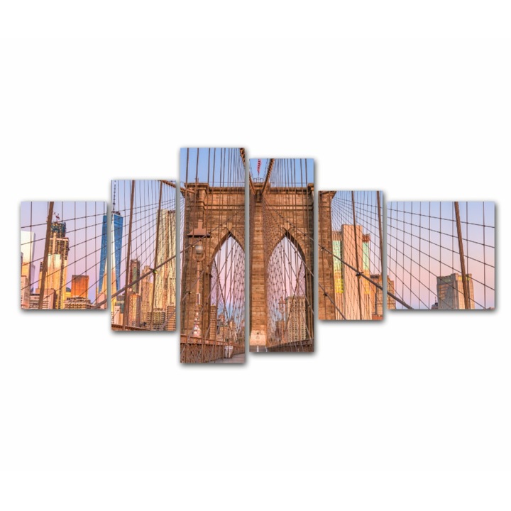 6 db Multicanvas festményből álló készlet, Brooklyn Bridge New Yorkból 457, UV-nyomat PREMIUM COTTON vászonra (400 g/m2) és fa keretre feszítve (Profil 2X3,6cm), 210x100 cm