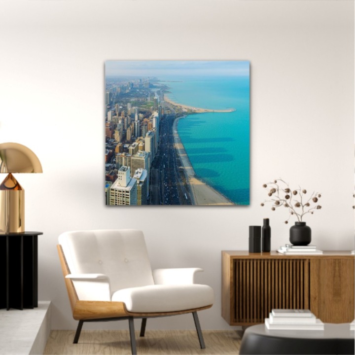 Vászonfestmény, 1 db, Chicago City 464, UV-nyomat PREMIUM COTTON vászonra (400 g/m²) és fa keretre feszítve (Profil 2X3,6cm), 50x50 cm