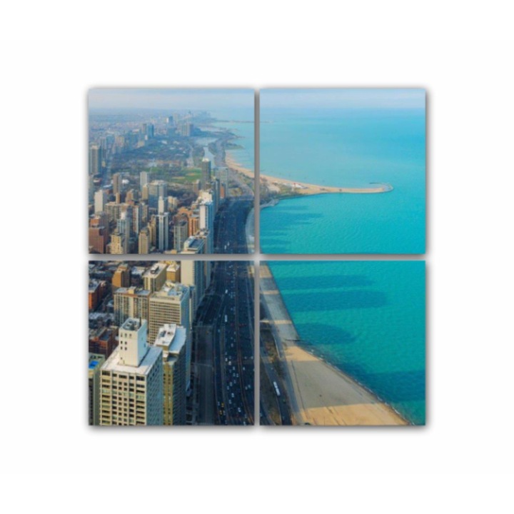 4 db Multicanvas festményből álló készlet, Chicago City 464, UV nyomattal PREMIUM COTTON vászonra (400 g/m2) és fa keretre feszítve (Profil 2X3,6cm), 60x60 cm