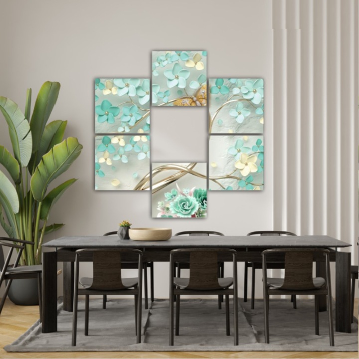 6 db-os Multicanvas festmény készlet, 3D Flowers 510, UV nyomat elöl megvilágított PVC vászonra és fa keretre feszítve, 150x150 cm
