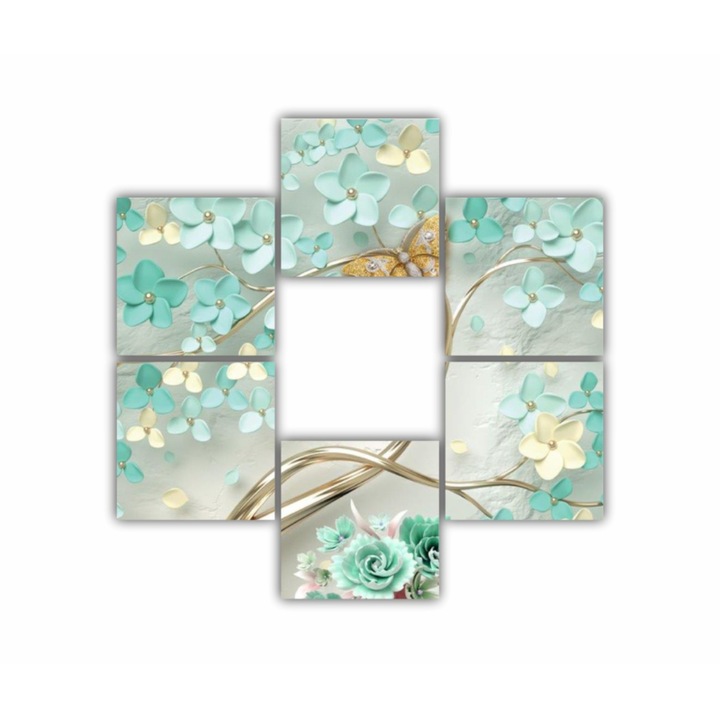 6 db-os Multicanvas festmény készlet, 3D Flowers 510, UV nyomat elöl megvilágított PVC vászonra és fa keretre feszítve, 150x150 cm