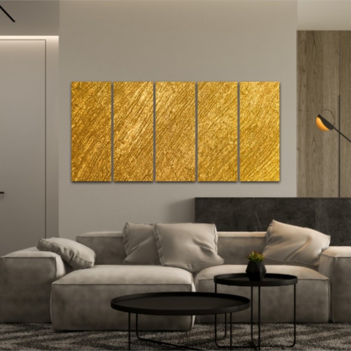 5 db-os Multicanvas festmény készlet, Arany háttér 535, UV nyomattal PREMIUM COTTON vászonra (400 g/m2) és fa keretre feszítve (Profil 2X3,6cm), 100x50 cm