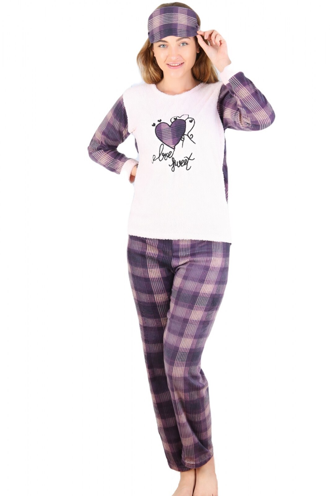 Pijama dama cocolino, pufoasa cu imprimeu Love sweet mov 1326, Mov