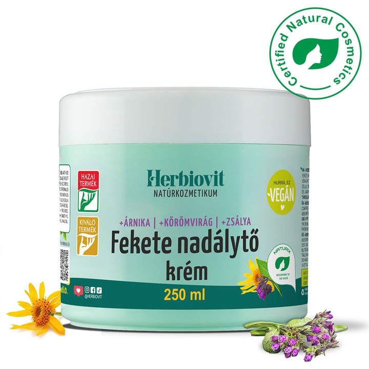 Herbiovit Fekete Nadálytő Krém Tubus 250 ml, Fekete Nadálytő Kivonat, Árnika Kivonat, Zárt Sérülések És Duzzanatok Ápolására, Véraláfutásra, Fájdalomcsillapító, Gyulladáscsökkentő, Aktív Életmódhoz