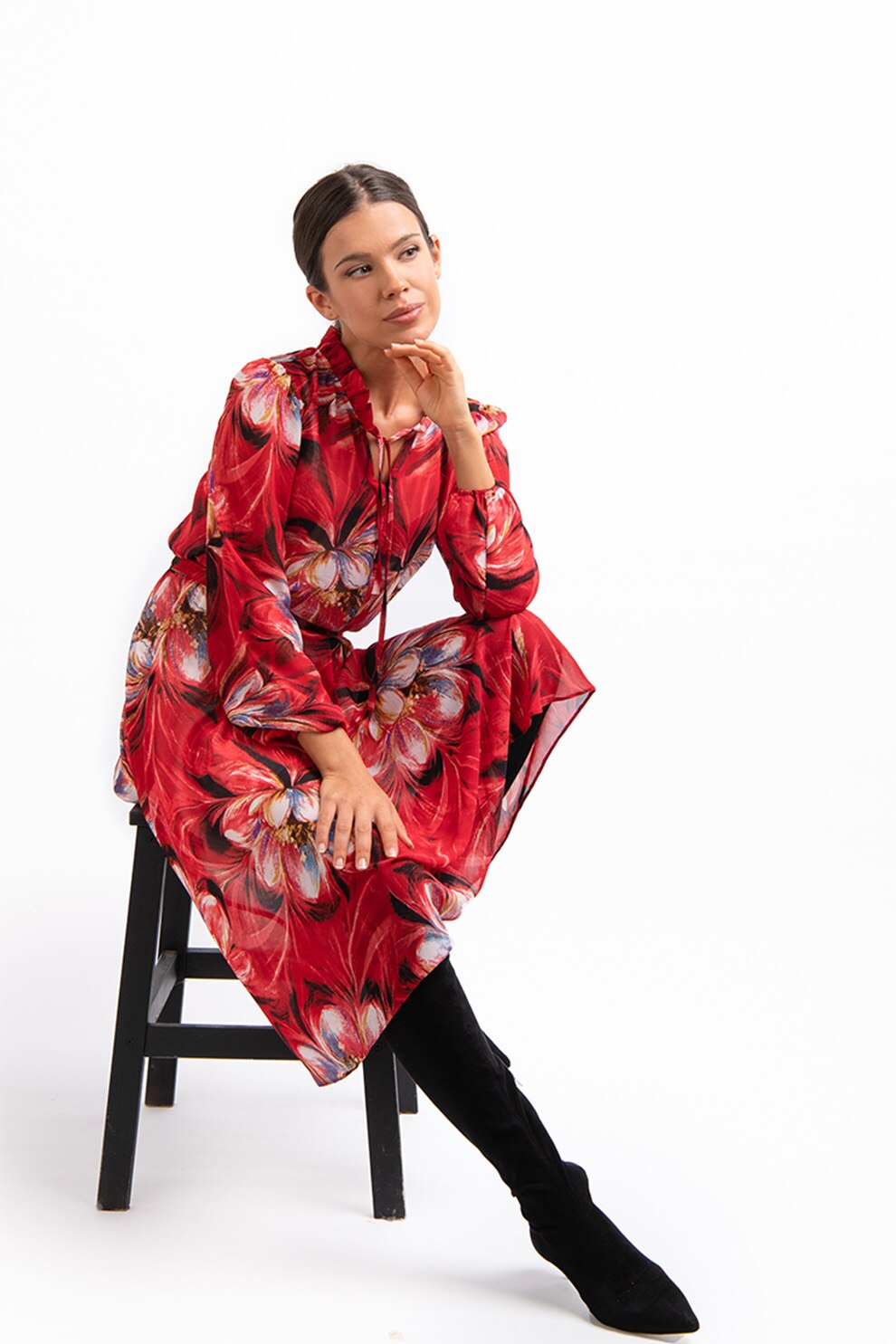 Couture de Marie, Rochie cu model floral Patricia, Rosu/Albastru/Negru, M