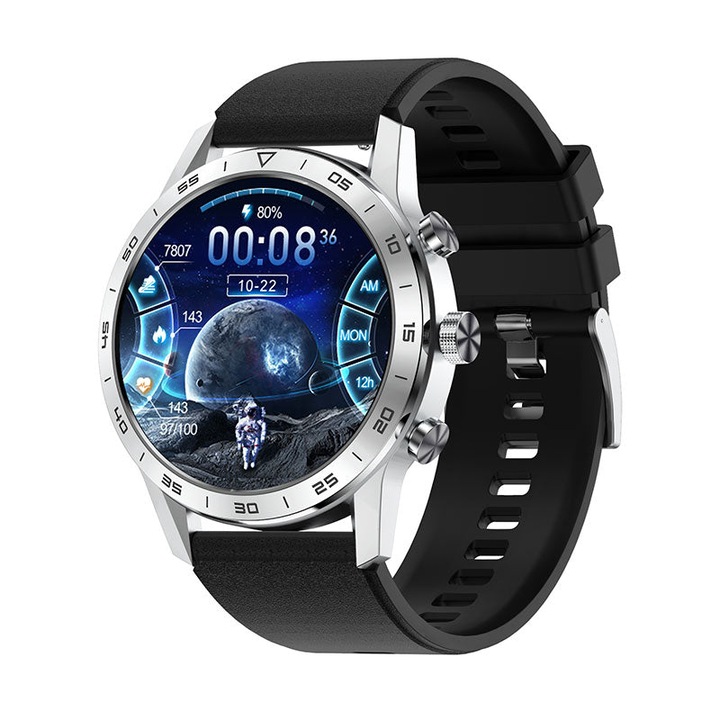 Смарт Часовник Pimpom DT70/KK706, 1.39", Водоустойчив IP86, Мъжки, Луксозен, Пулс, Режим сън, Съобщения, Напомняне, Повиквания, Будилник, Черен