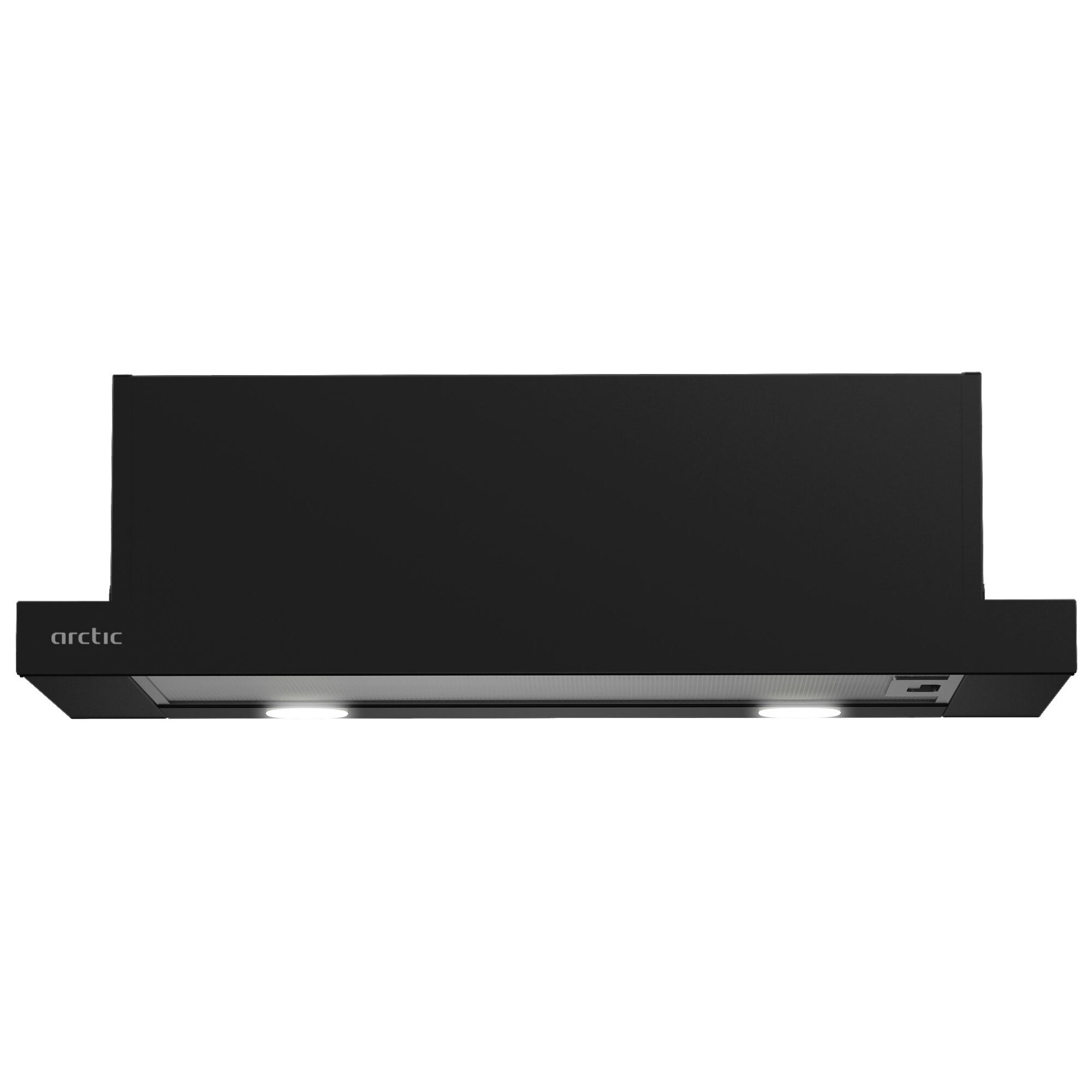 Hota telescopica, incorporabila, realizata din metal si sticla, 253 mc/h, 1 motor, 125 W, 17,6 x 60 x 30,5 cm, neagra