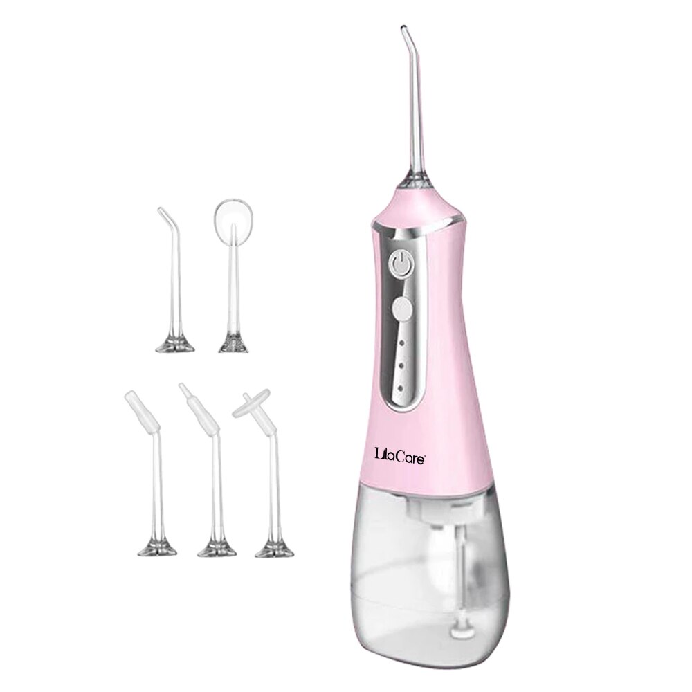 Irigator bucal Lila Care, profesional, Ultra-Portabil, 5 Capete Curatare, rezervor 350 ml, roz