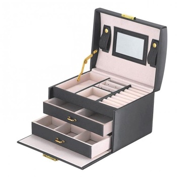 Cutie cu oglinda pentru bijuterii si accesorii din piele ecologica, gri Cutie cu oglinda pentru bijuterii si accesorii din piele ecologica, gri