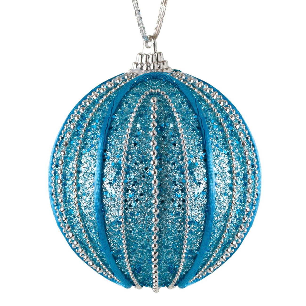 Glob pentru brad cu model unic Turcoaz cu margele , 8.1 cm
