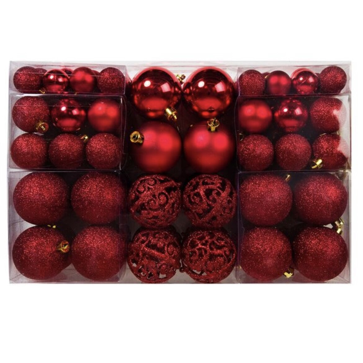 Set 100 globuri rosii de Craciun,3,4,6 cm