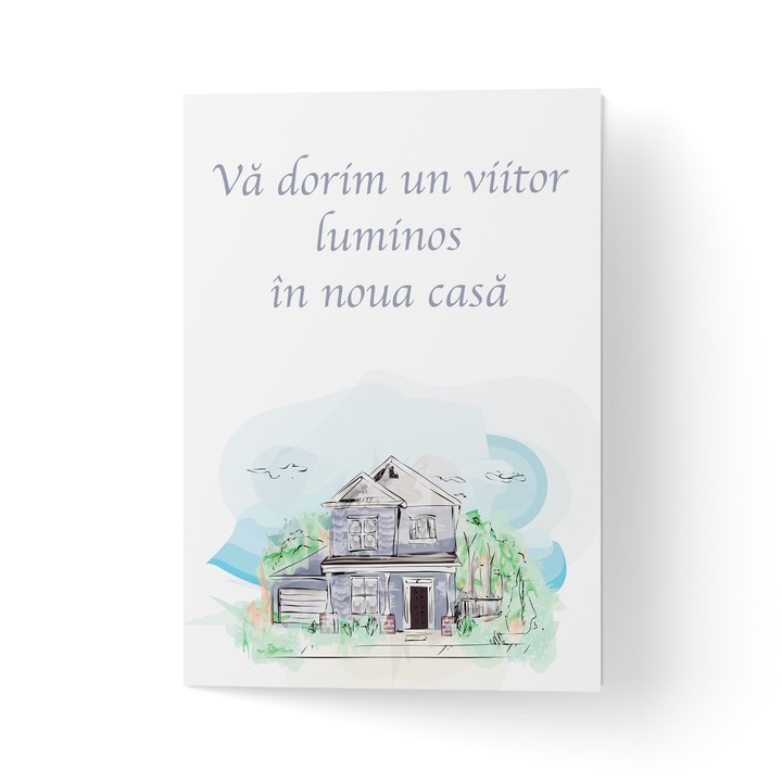 Üdvözlőlap borítékkal, prémium texturált papír - pasztell házzal