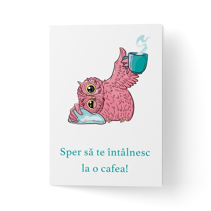 Üdvözlőlap borítékkal, prémium texturált papír - rózsaszín bagoly