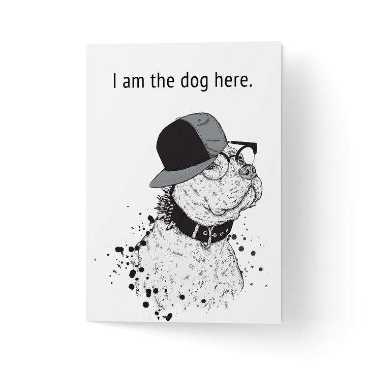 Üdvözlőlap borítékkal, prémium texturált papírral - kiskutya sapkával