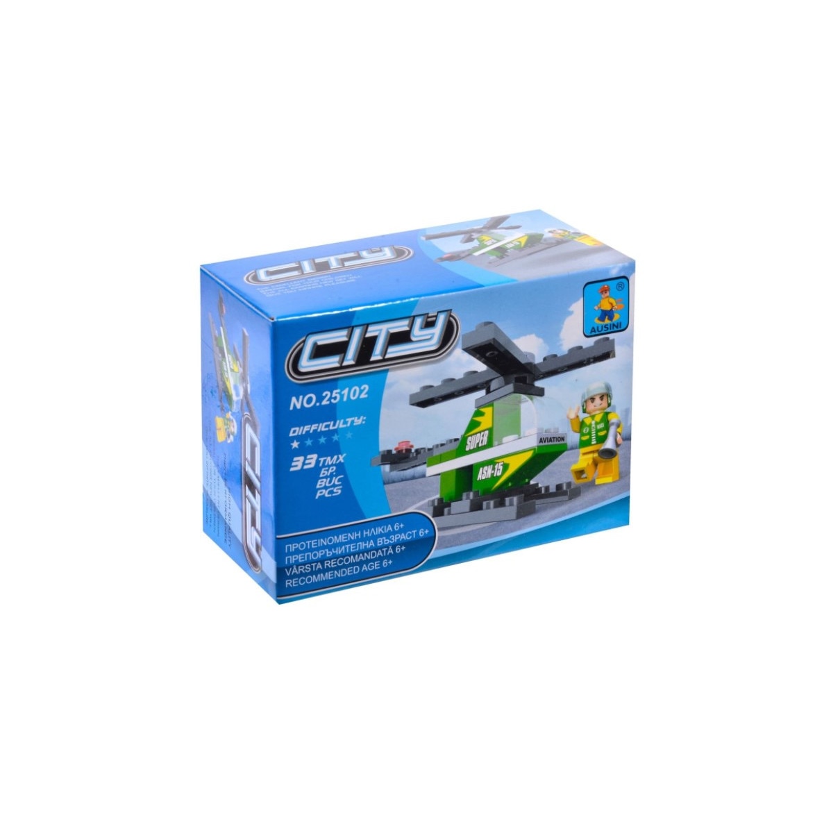 Set de constructie 6 ani+, 33 piese, elicopter si pilot, Ausini